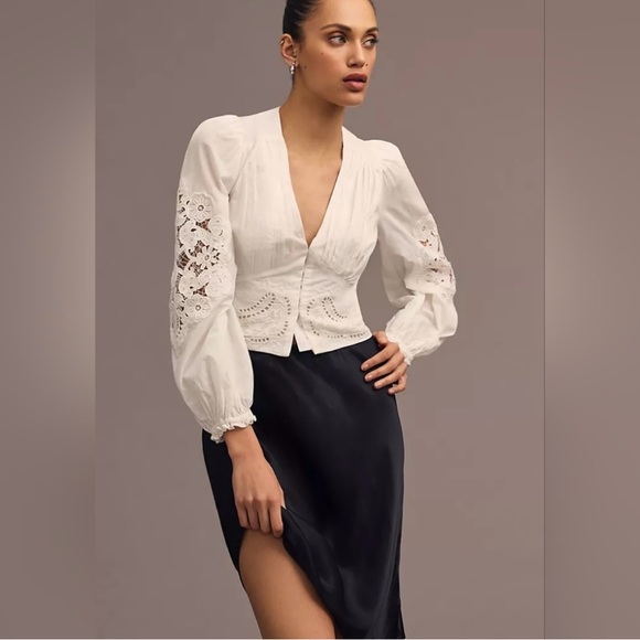 Farm Rio cotton lace paneled  blouse //white - Picture 4 of 8